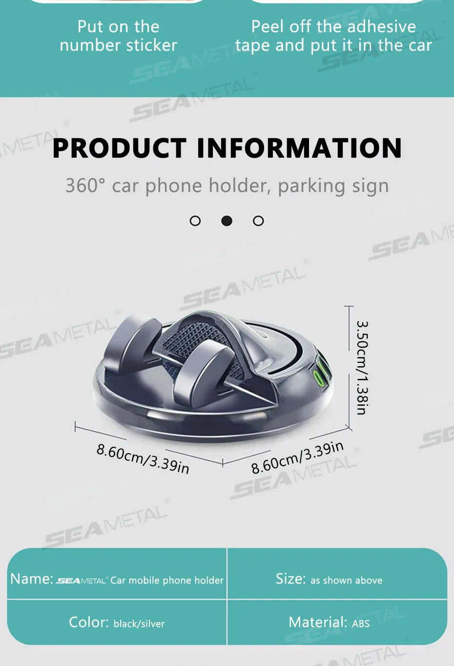 SEAMETAL Head-Up Phone Mount for Car Dashboard Rotation Phone Holder Anti Slip 360-Degree Rotation Universal Navigation Holder