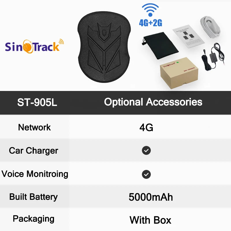 SinoTrack ST-905 4G Waterproof GPS Tracker Vehicle Track Locator Magnet Long Standby 5000mAH Battery Real Time Free APP