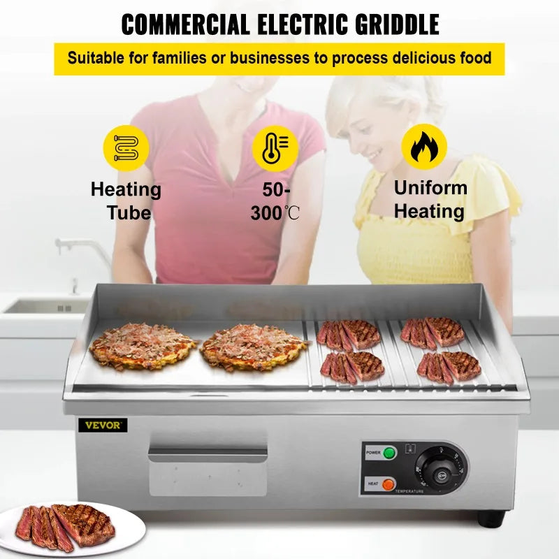 Electric Countertop Griddle 1600W/3200W Flat Top Teppanyaki Grill