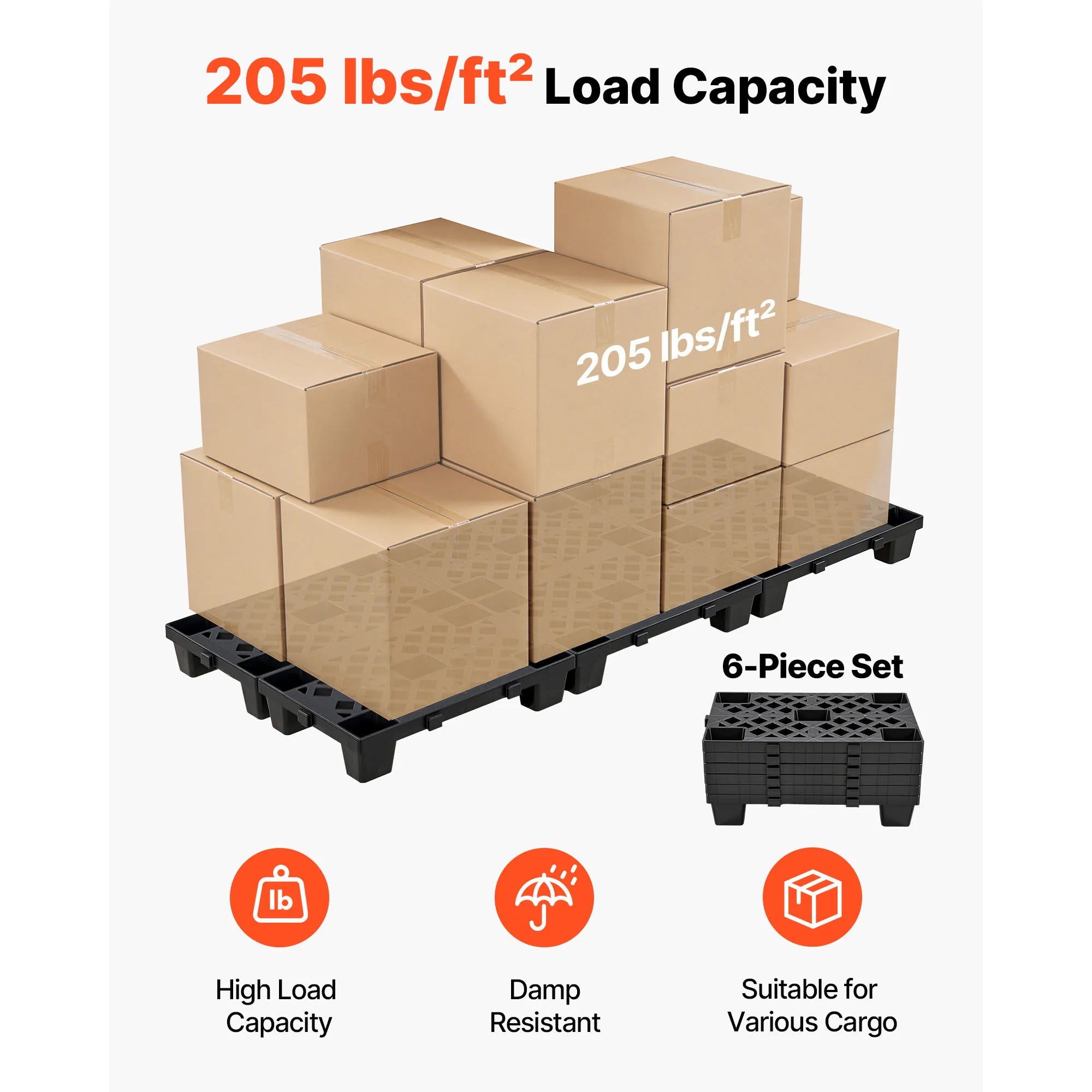 6pcs Plastic Storage Pallets HDPE Grid Base for Basement & Warehouse