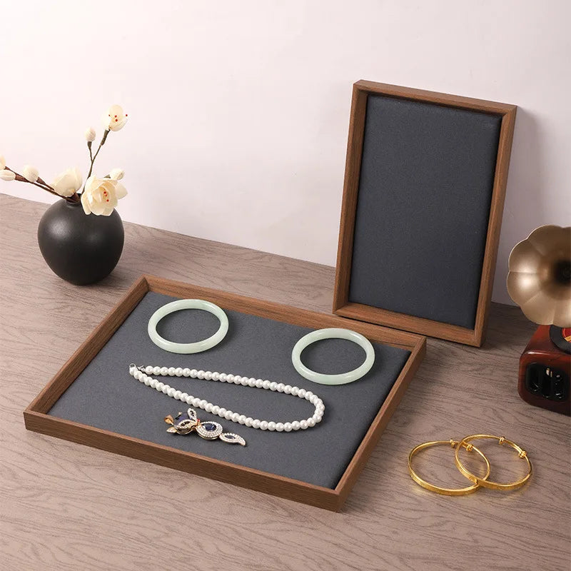 Wooden Jewellery Display Tray with Faux Suede Lining