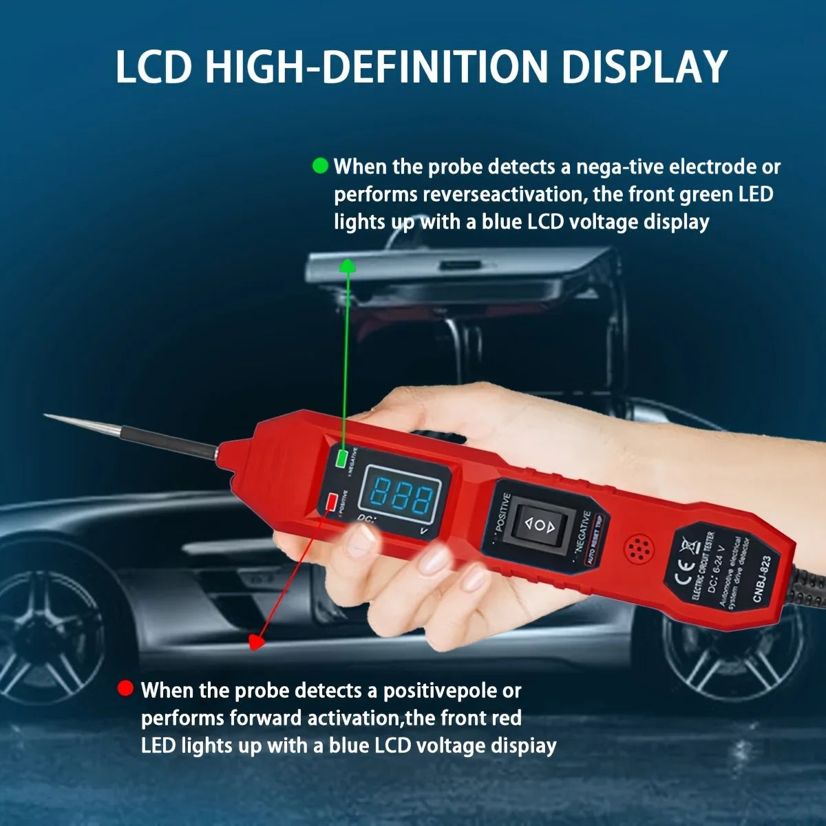 Smart Car Circuit Tester 823, s LED zobrazením napätia - napájanie USB, kompatibilné s vozidlami 3,5–36 V DC