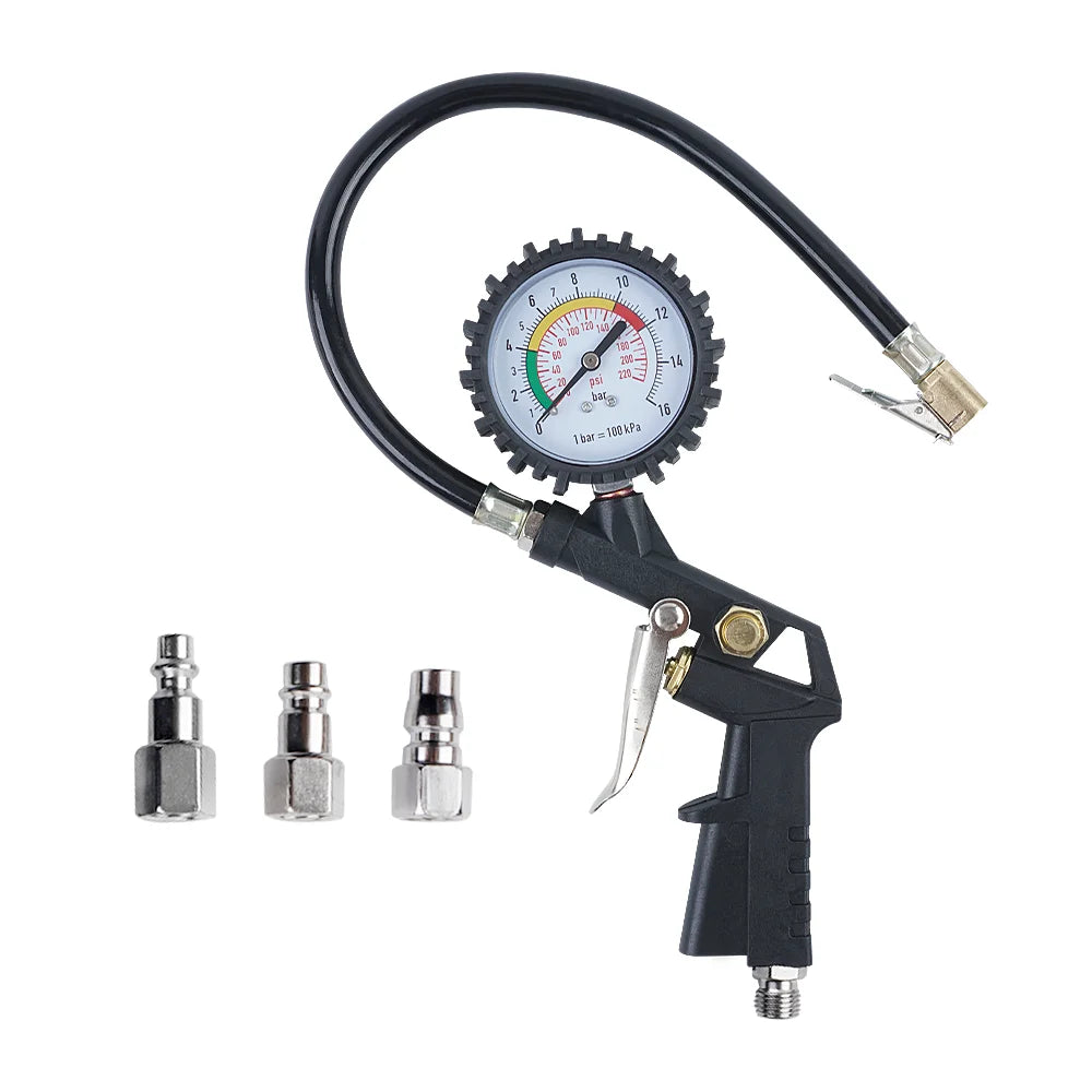 Tire Pressure Gun 0-16Bar/0-220PSI Pressure Gauge, Tire Pressure Measuring Tool, Inflatable/Deflated, Inflation Pump Accessories