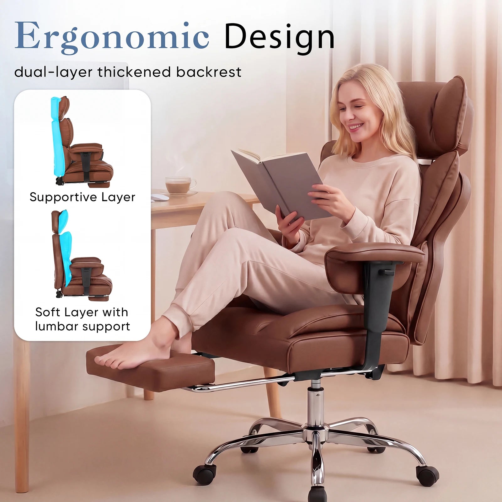 Ergonomic Reclining Office Chair with Footrest & Wide Seat Comfort