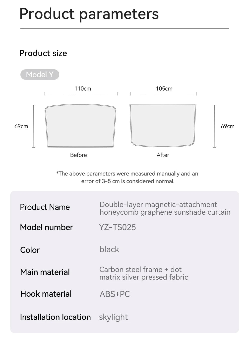 YZ For Tesla 2025-2026 Model 3 Y Juniper Highland Graphene Black Sky Screen Sunshade Honeycomb Skylight Magnetic Sunshade Panel