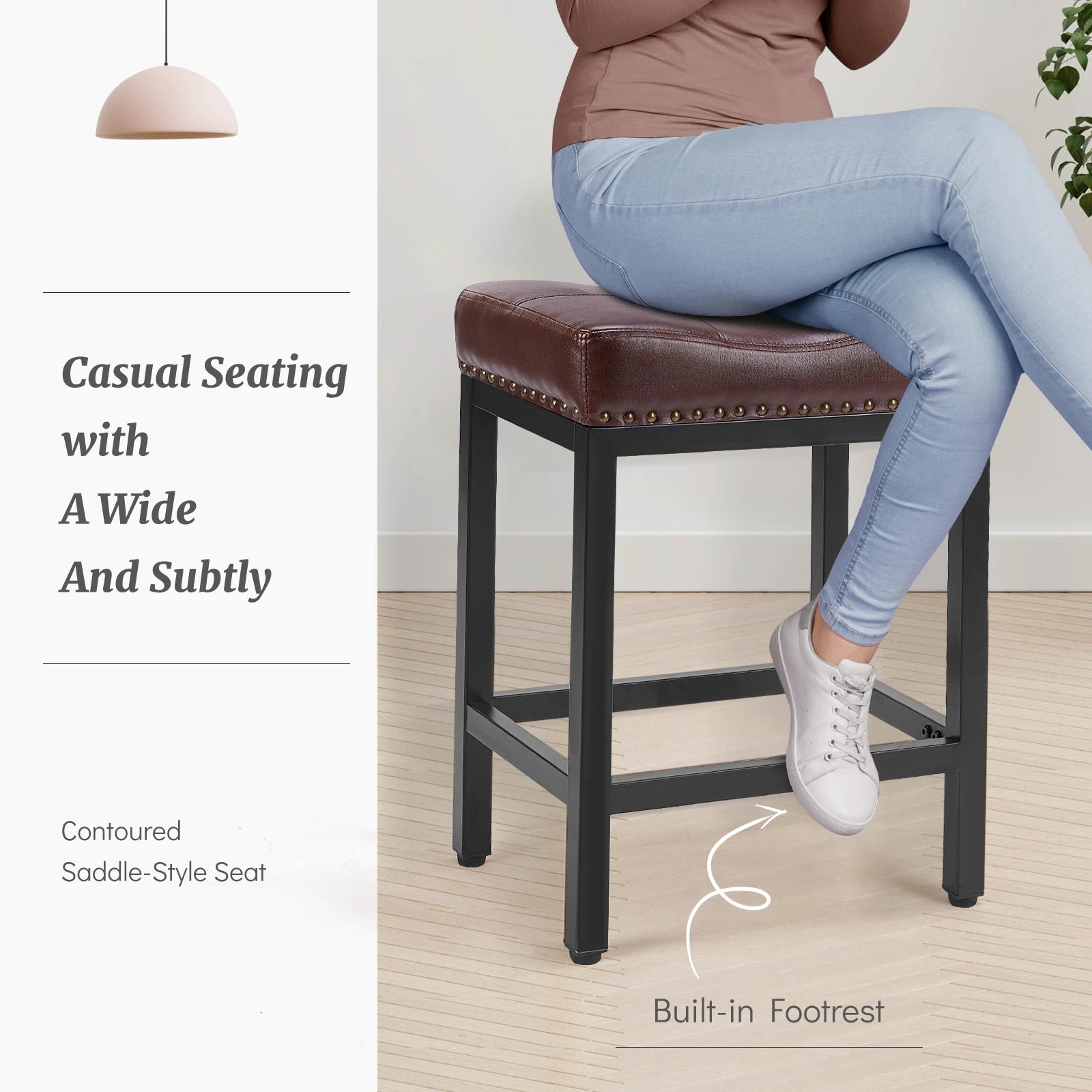 Adjustable PU Leather Saddle Bar Stools with Metal Base