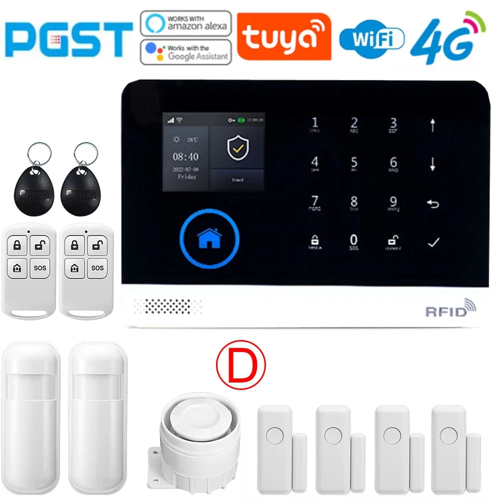 Tuya Wireless home alarm,4G smart home alarm system,WIFI,GSM,Home Security Alarm System Touch Keyboard RFID APP Wireless At hom