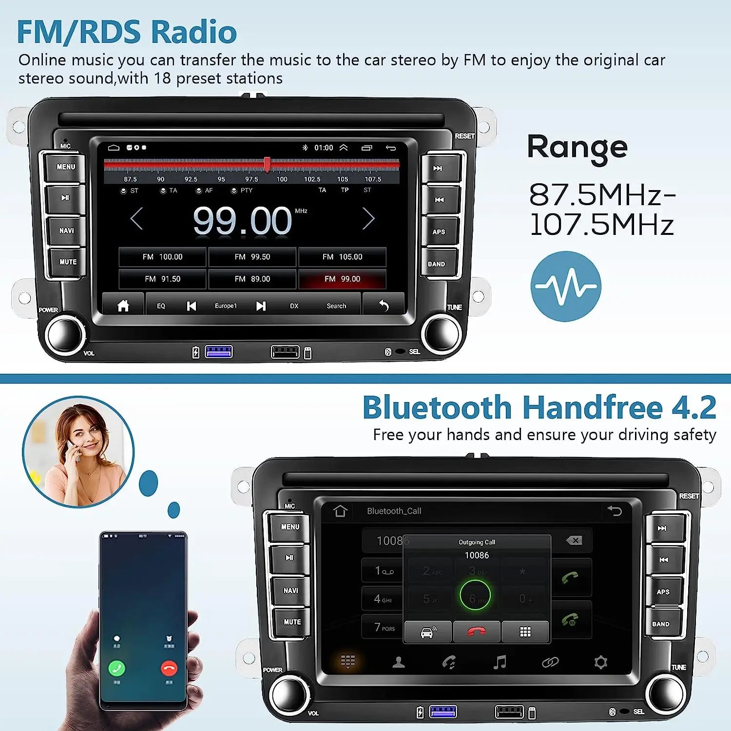Android Car Radio CarPlay dla pojazdów VW 7" system multimedialny