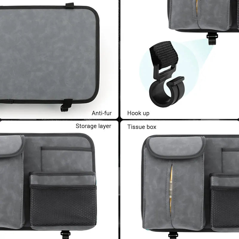 SEAMETAL Car Seat Back Storage Bag Premium Suede Car Organizer Multi-Pocket Storage Pocket Hanging Back Seat Auto Tissue Holder