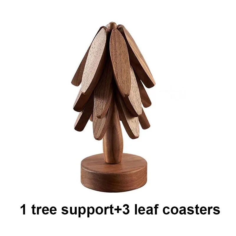 4PCS Bamboo Wooden Tree Design Stand Table Mat Coaster Wood Placemats Pot Trivets Decorative Anti Scald Heat Resistant