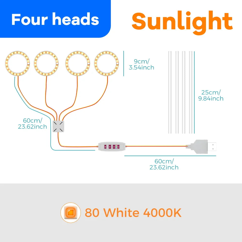 USB Plant Grow Light, One to Four Heads