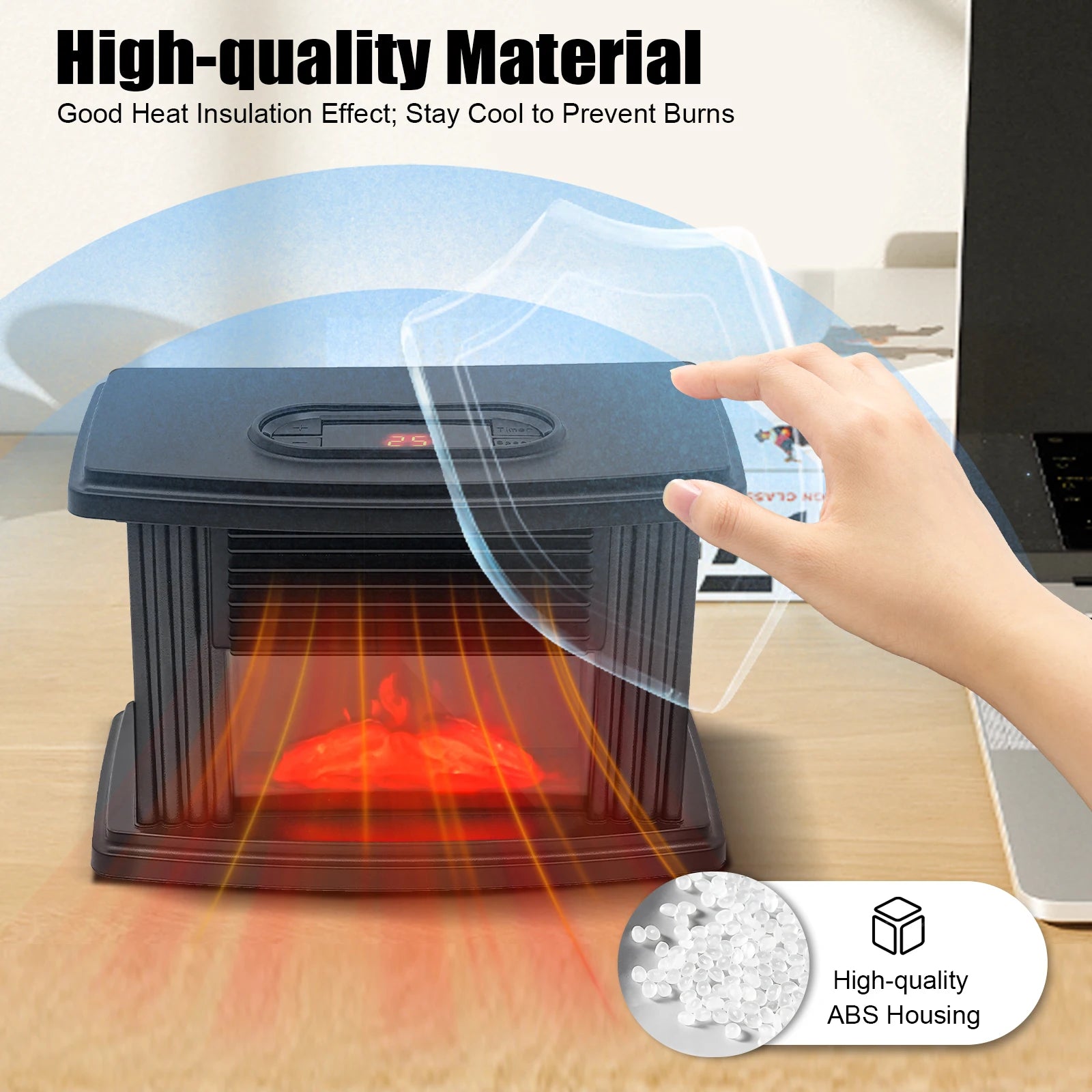 Portable Electric Fireplace Heater 1000W with 3 Speeds & Timer