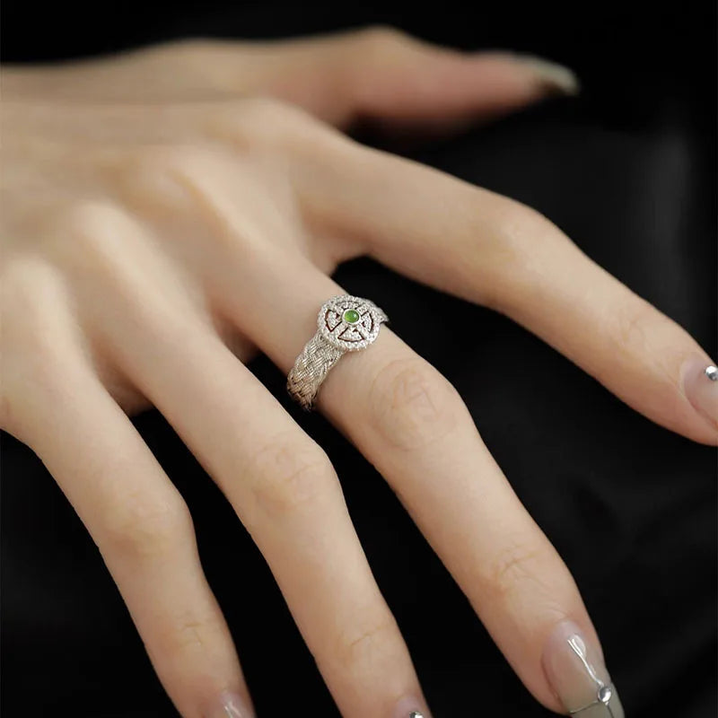 925 Sterling Silver plated Liquid Lava Hetian Jade Bamboo Ring for Women Girl Gift Irregular Vintage Jewelry Dropshipping