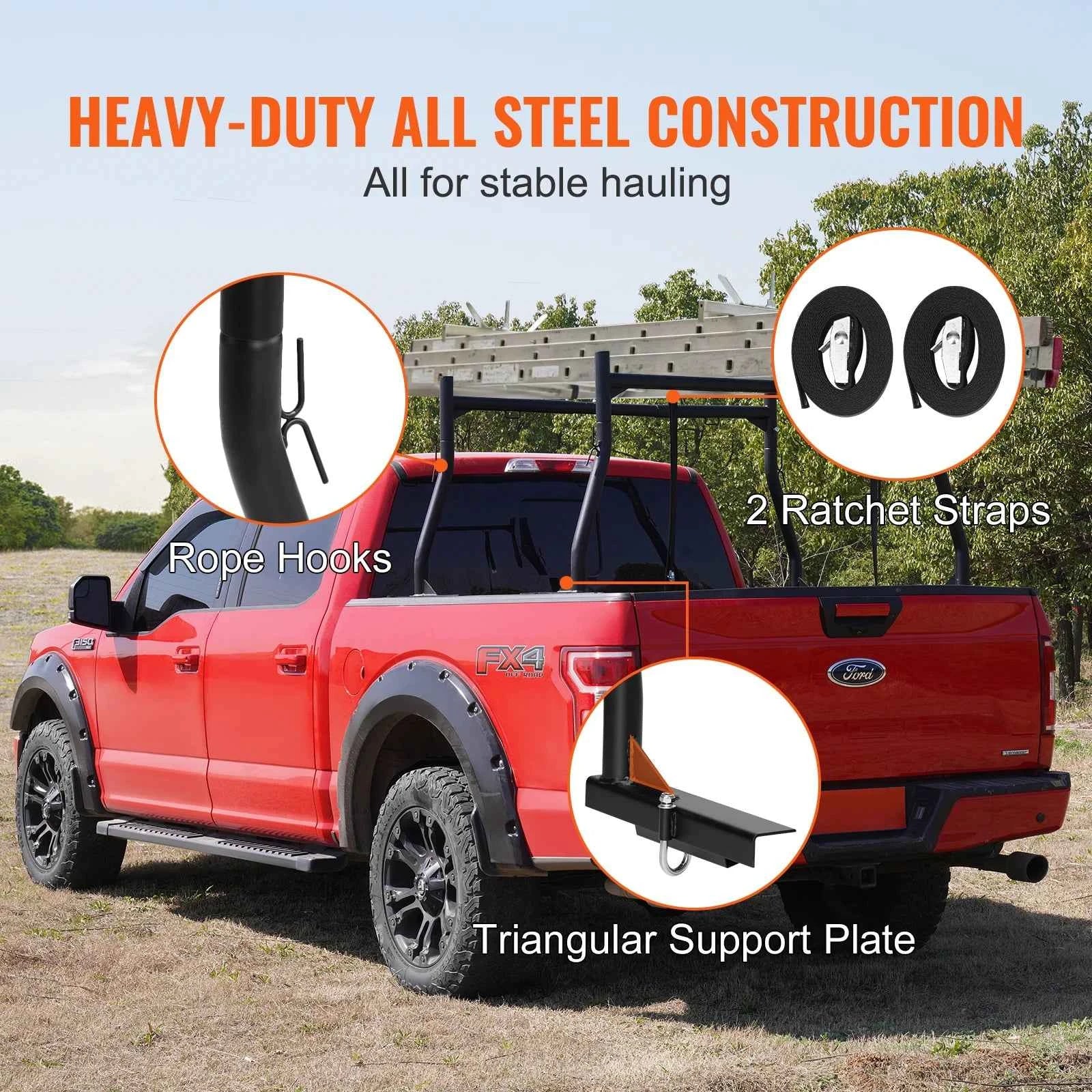 Adjustable Truck Ladder Rack 46-71 in 800 lbs Capacity Steel