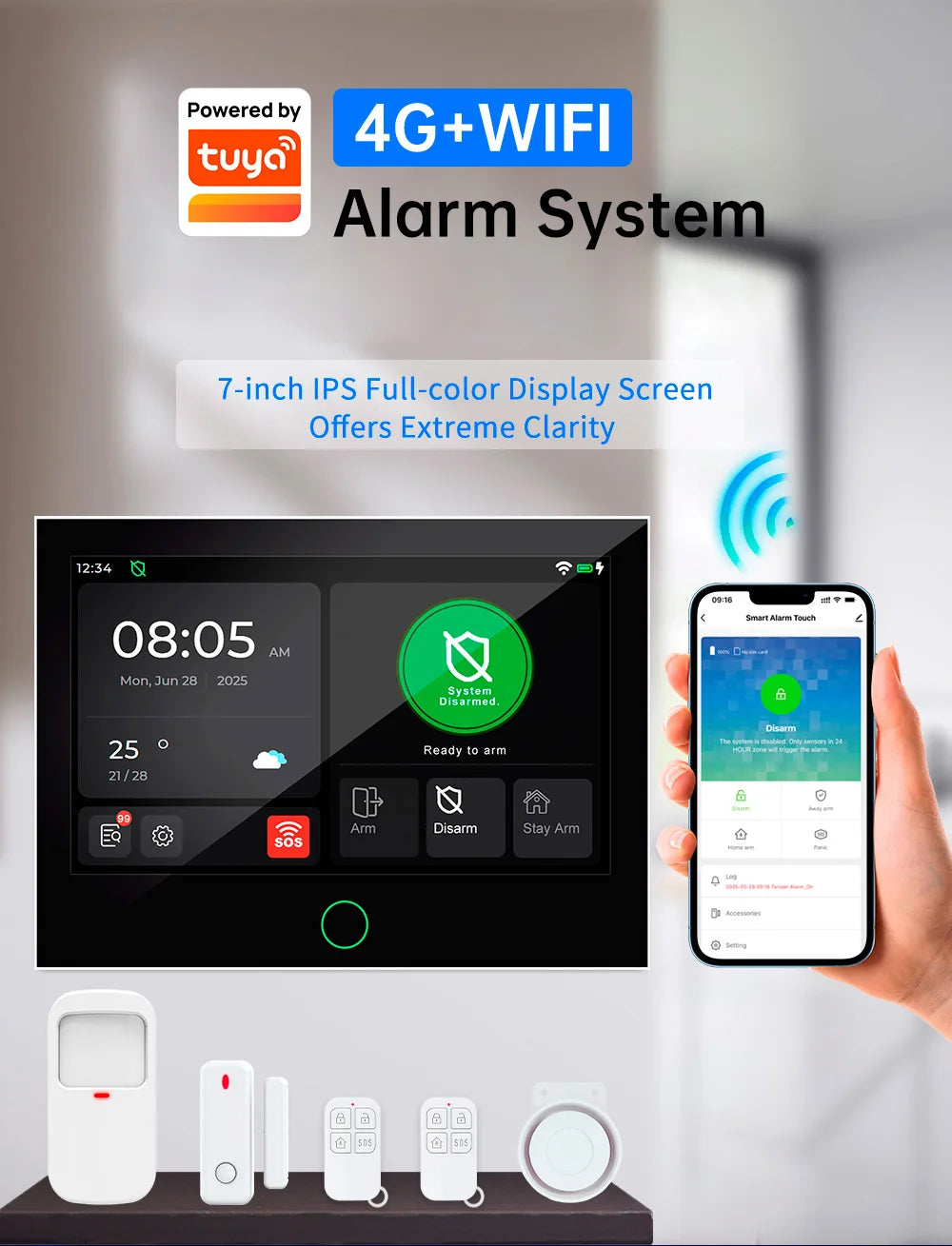 Entrega ES Kerui, grande ecrã tátil de 7 polegadas, sistema de alarme 4G+WiFi, alarme doméstico, ASK/FSK 433MHz, anti-roubo, funciona com Tuya G70