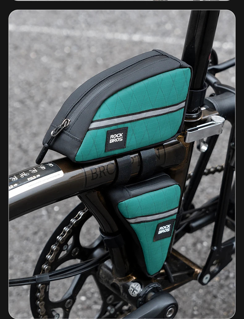 Bolsas para bicicleta ROCKBROS para bicicleta plegable Brompton, diseño alargado de 0.8L, bolsa triangular para bicicleta, bolsa para herramientas al aire libre