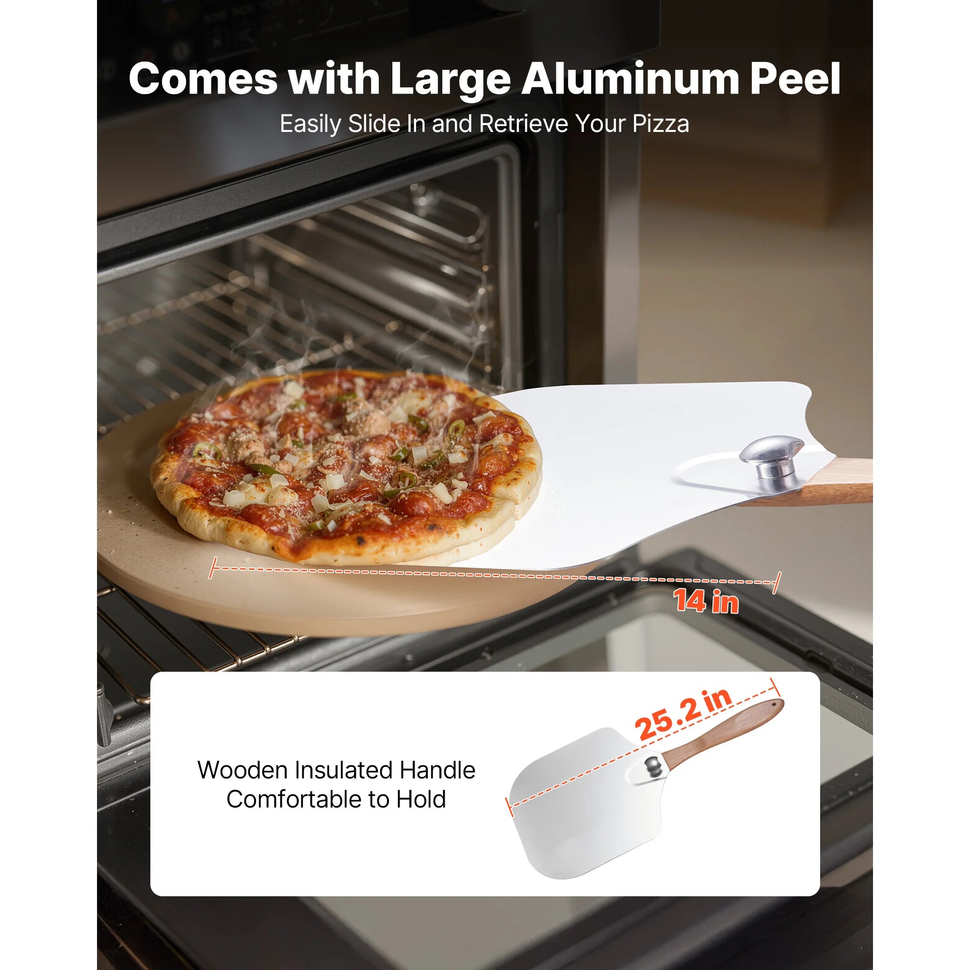 15-Inch Cordierite Pizza Stone with Peel & Scraper 1450°F