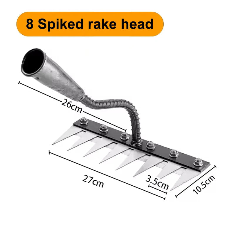 5/6/7/8 Teeth Iron Gardening Hoe Weeding Rake Farm Tool Grasping Raking Loosening Soil Nail Rake Tool Artifact Harrow Farm Tool