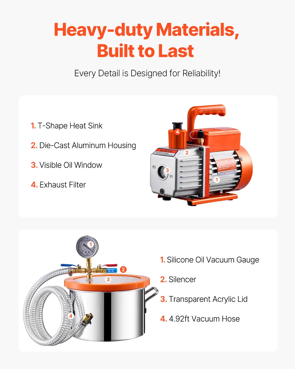 3,5 CFM vacuümkamerpompkit voor harsontgassing (1,5–5 gallon)