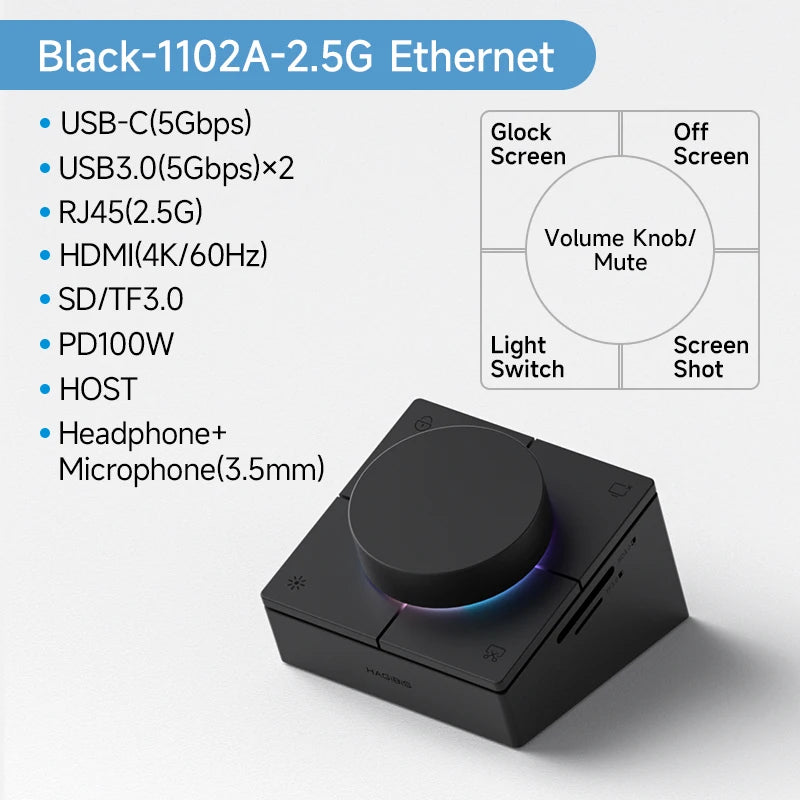 USB-C stolní hub s nastavitelným objímkou hlasitosti