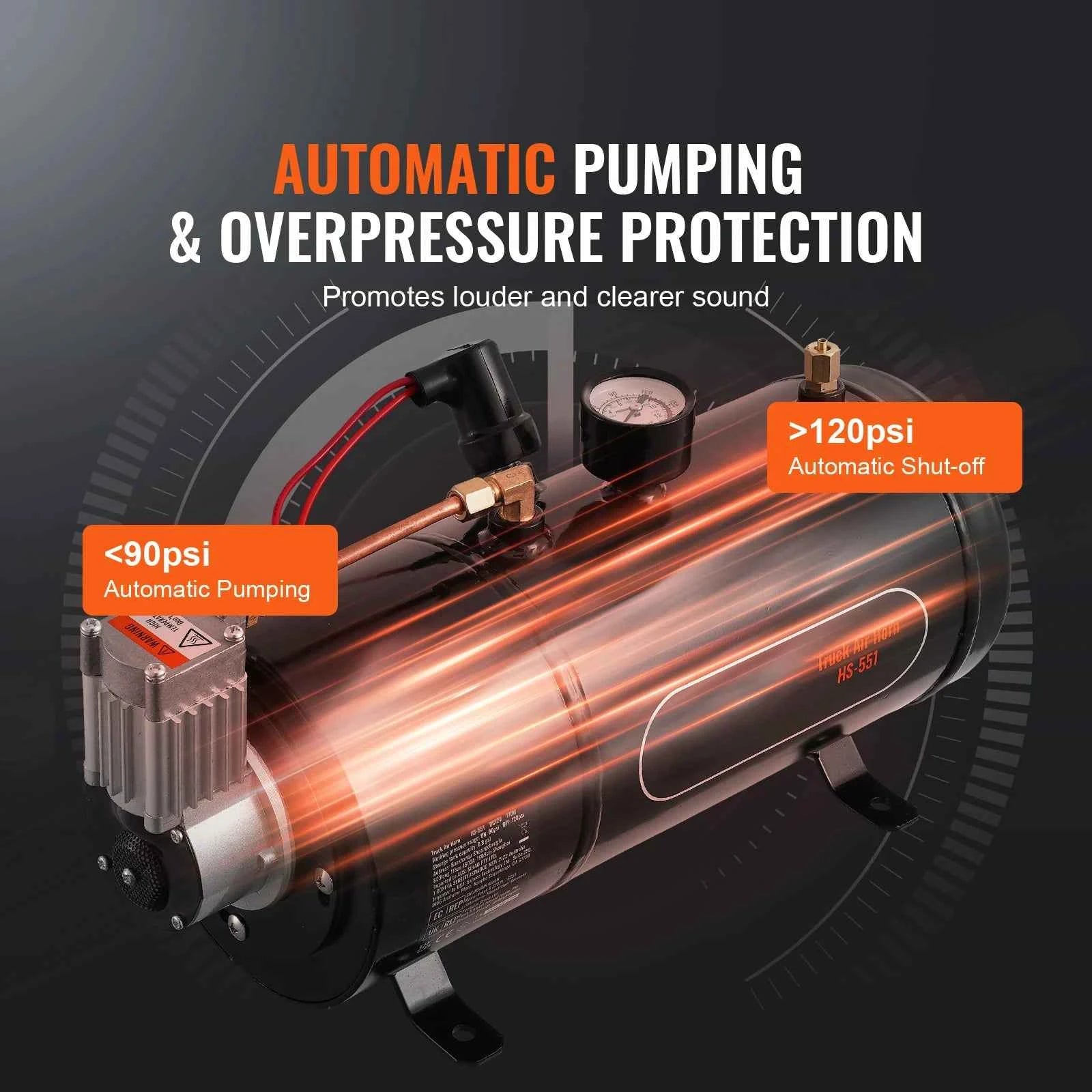 VEVOR 12V Air Compressor with Tank 0.8 Gal/3L Train Horn Air Compressor 120psi Working Pressure Onboard Air Compressor System