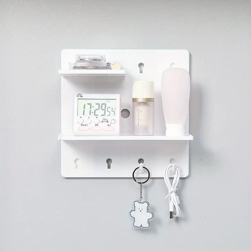 Wall-Mounted Pegboard with Shelf and Hooks, Two Tiers