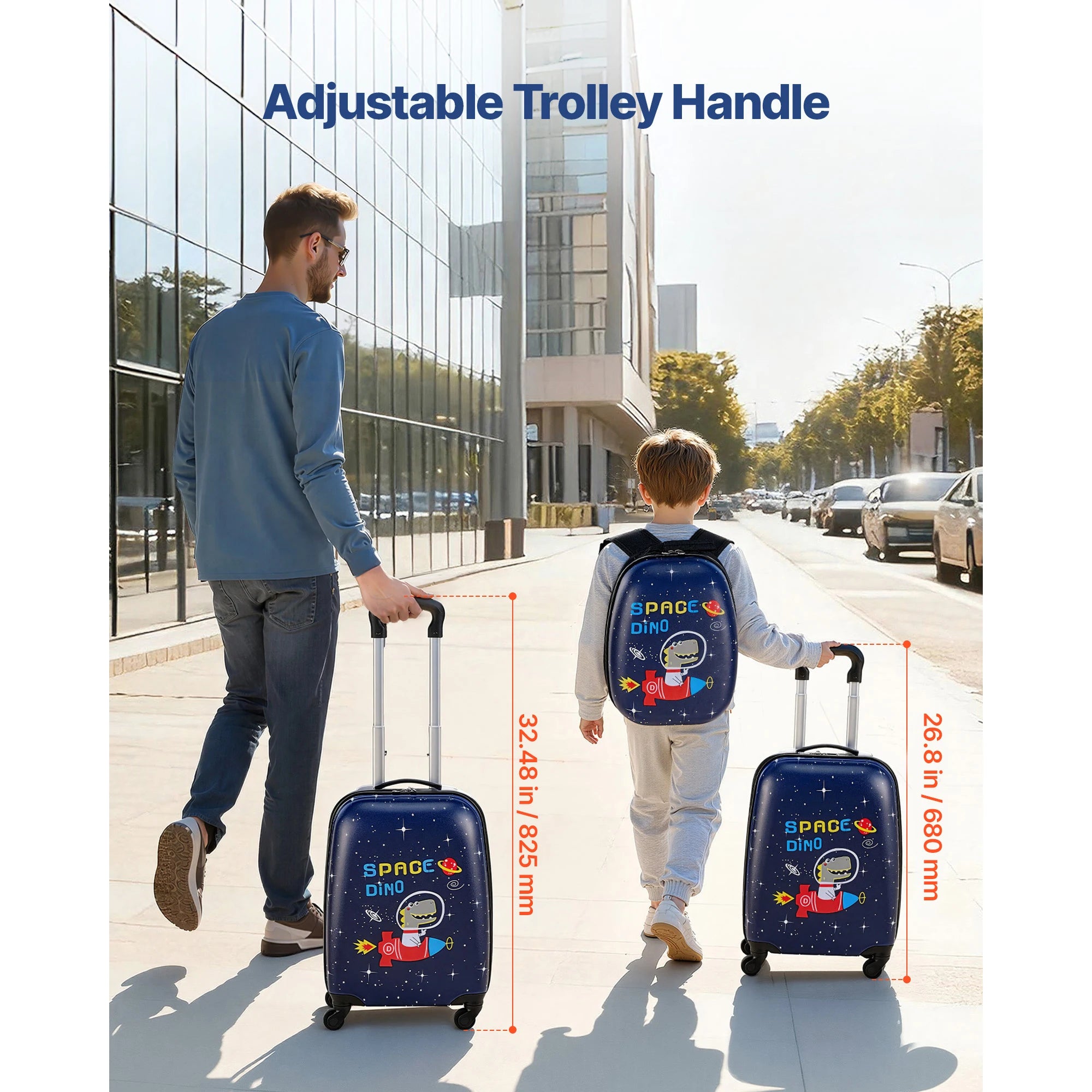 SucceBuy 2pcs Kids Luggage Set with Backpack 18in Rolling Wheels Suitcase Kids Carry on Luggage for Girls & Boys Travel Suitcase