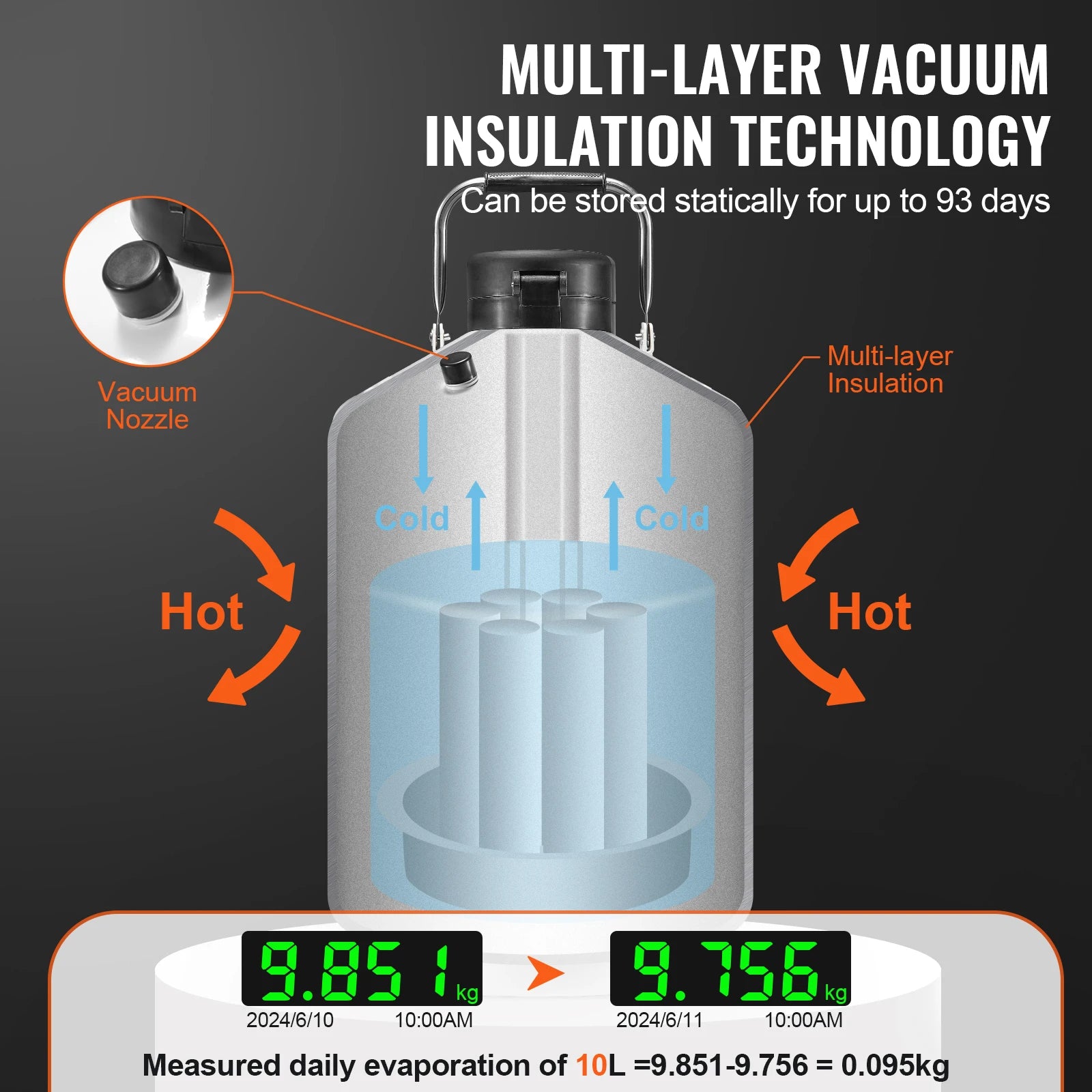 30L Liquid Nitrogen Tank Dewar with Long Storage Time & Canisters
