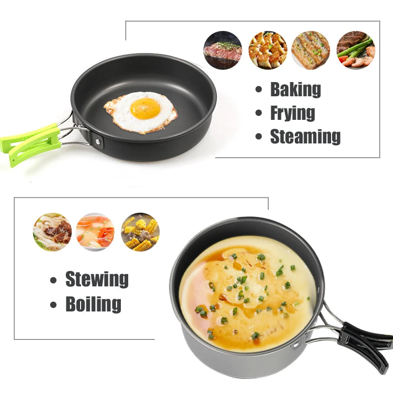 Camping Cookware Kit for 2-3 People with Pot, Pan and Teapot