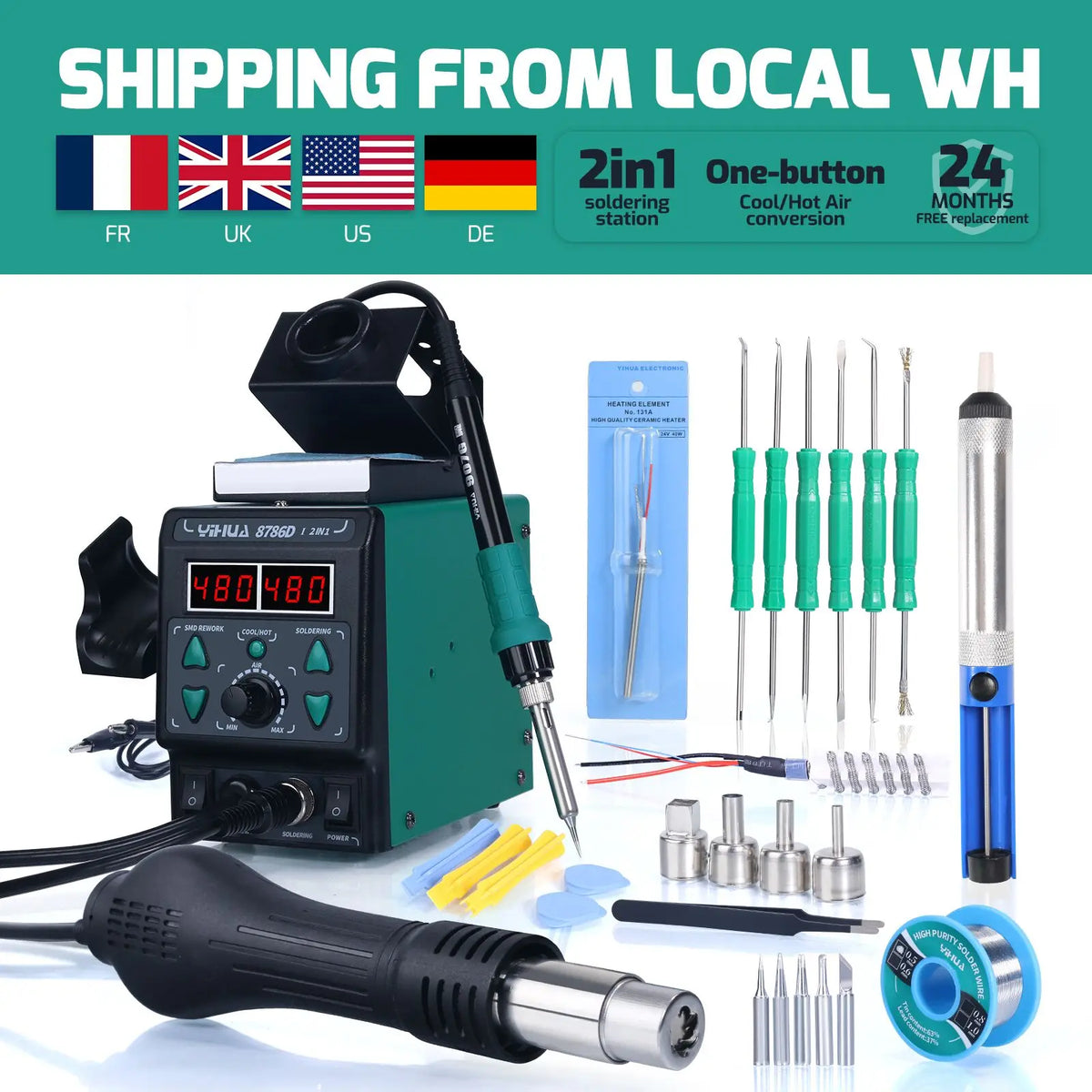YIHUA 8786D Lutownica, stacja lutownicza na wydmuch powietrza, cyfrowa stacja naprawcza DIY, naprawa telefonów, BGA SMD, narzędzie do spawania