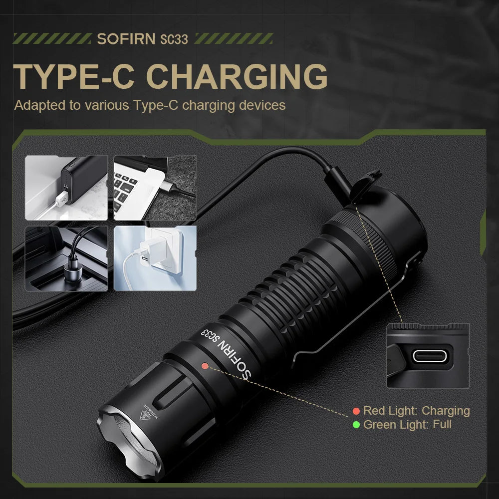 Lampe de poche tactique LED rechargeable USB-C Sofirn SC33 5200lm