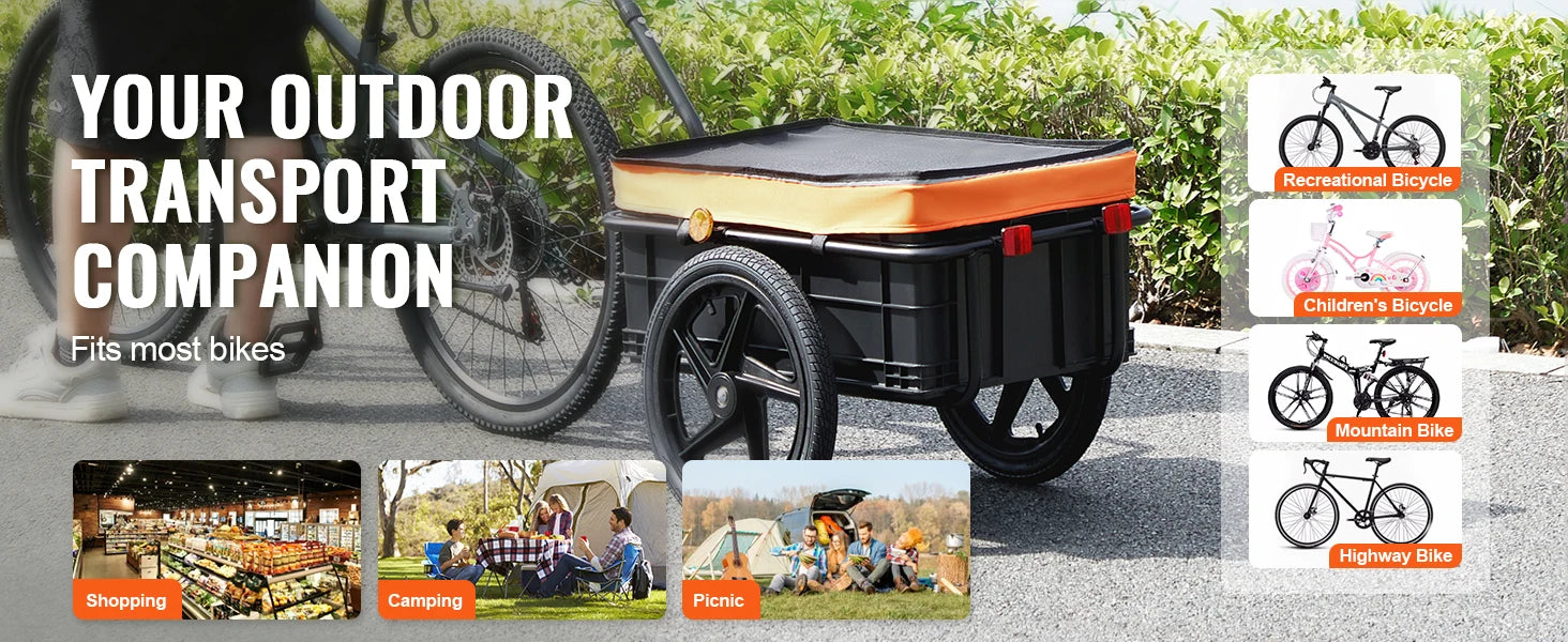 Bike Cargo Trailer 88 lbs Capacity Foldable Wagon with 16" Wheels