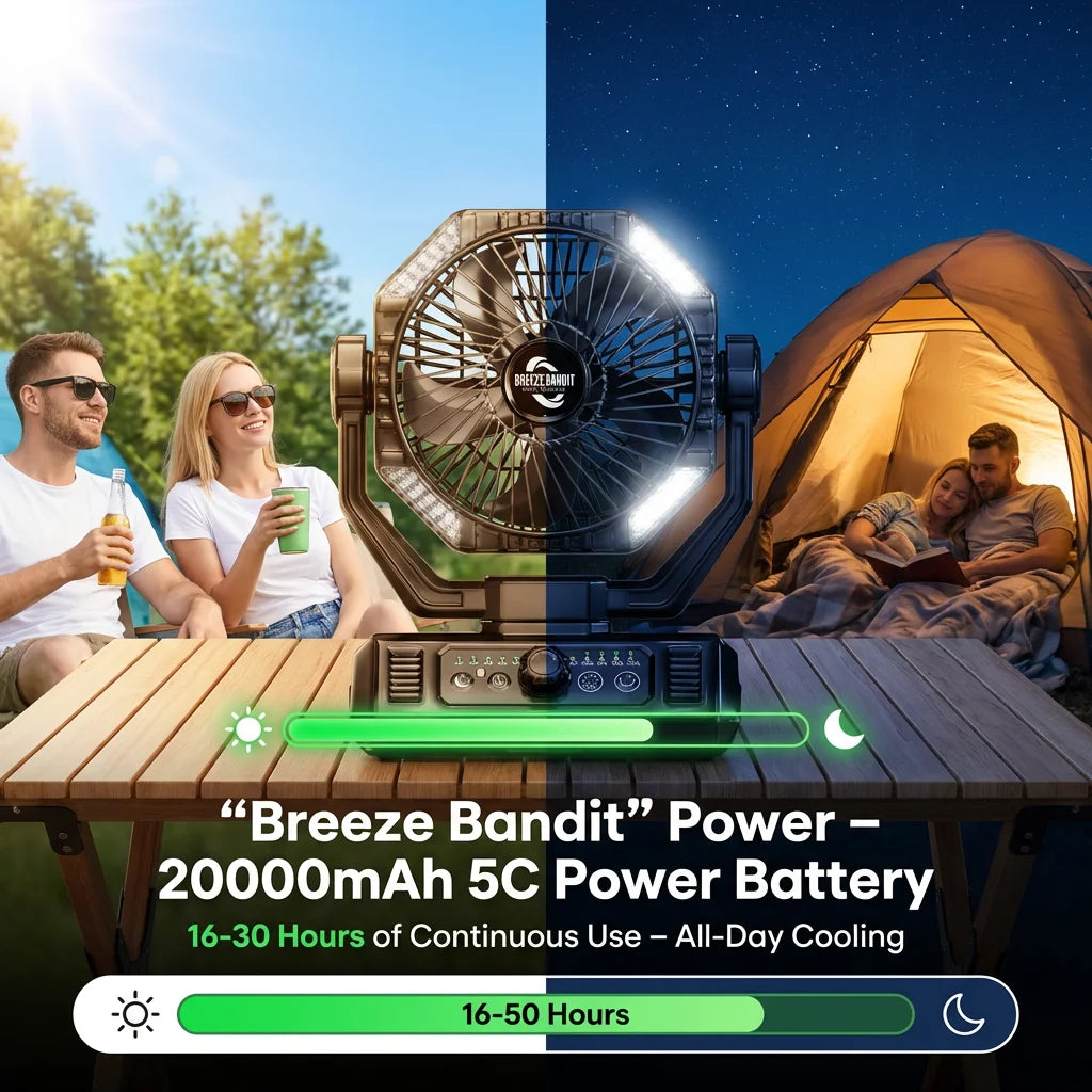 20000mAh Camping Fan with 4 LED Lights and Remote Control