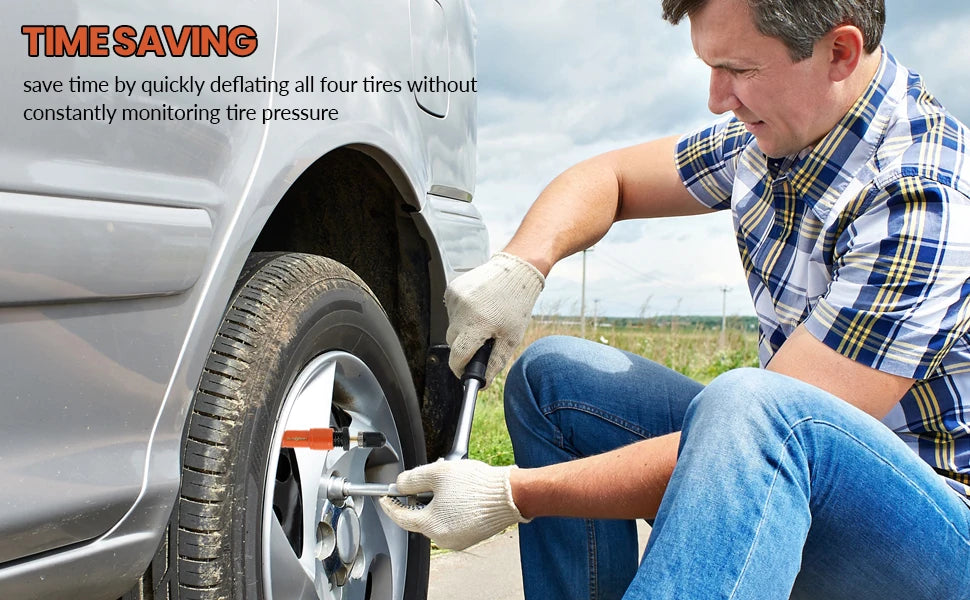 4 X 10-30 PSI Orange Adjustable Auto-Stop Tire Deflator Valve Kit Screw-on Tyre Deflator Tool For Offroad 4x4 Vehicle Accessorie