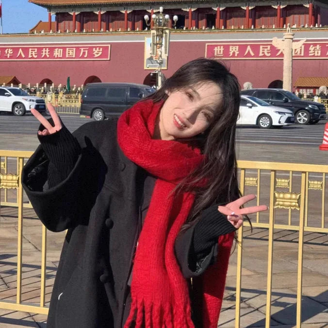 Kadın Bej Büyük Atkı – Kalınlaştırılmış Kış Şalı