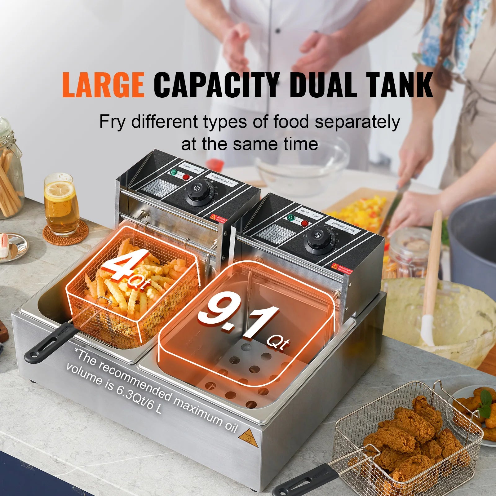 Freidora eléctrica de doble tanque de 12L con control de temperatura