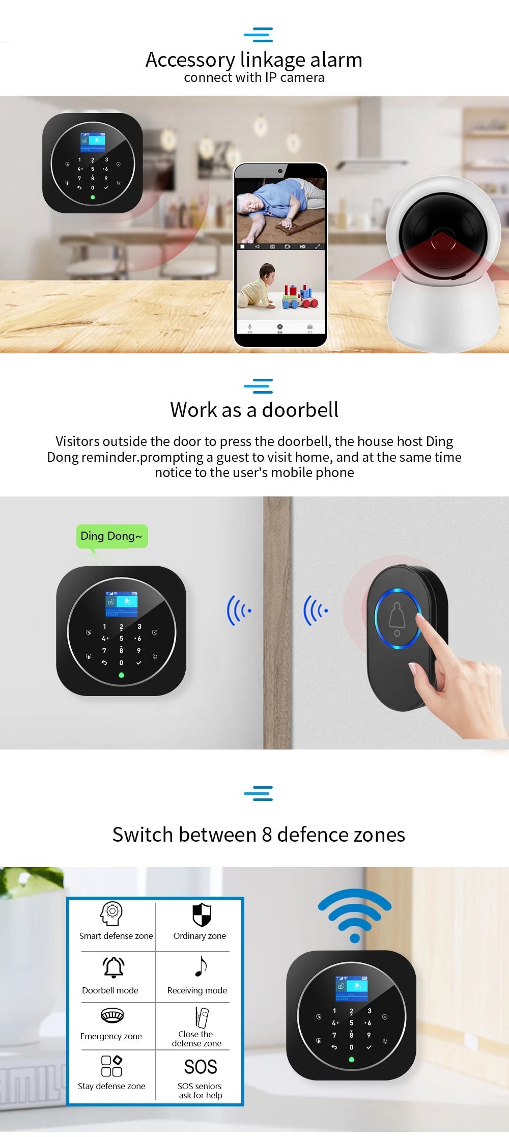 NEW Tuya WIFI W9B Alarm System for Home Burglar Security 433MHz WiFi GSM Alarm Wireless Tuya Smart House App Control