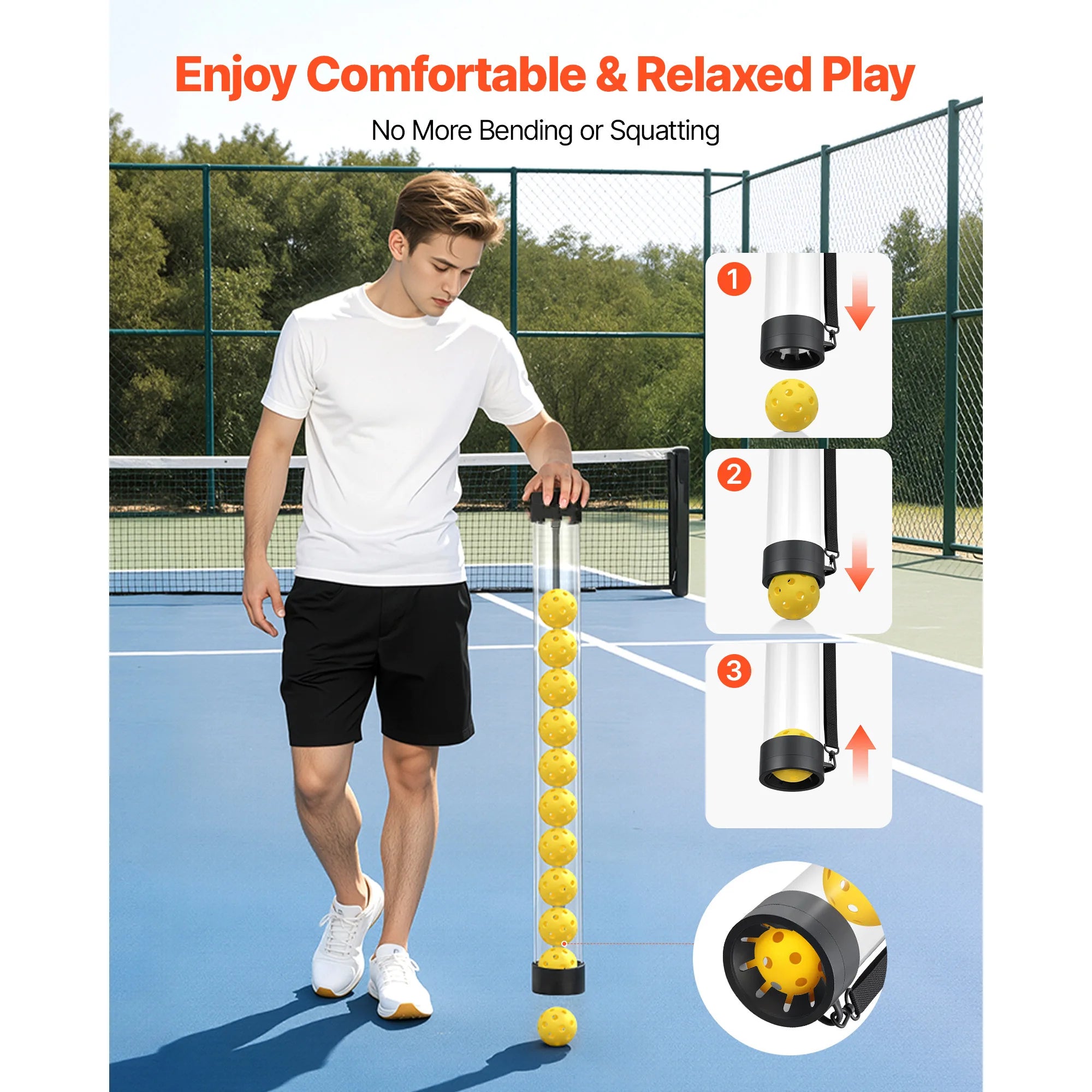 SucceBuy 2-in-1 150 Tennis Balls & 260 Pickleballs Hopper Holds with Pickup Tube Foldable Pickleball Basket Cart for Training