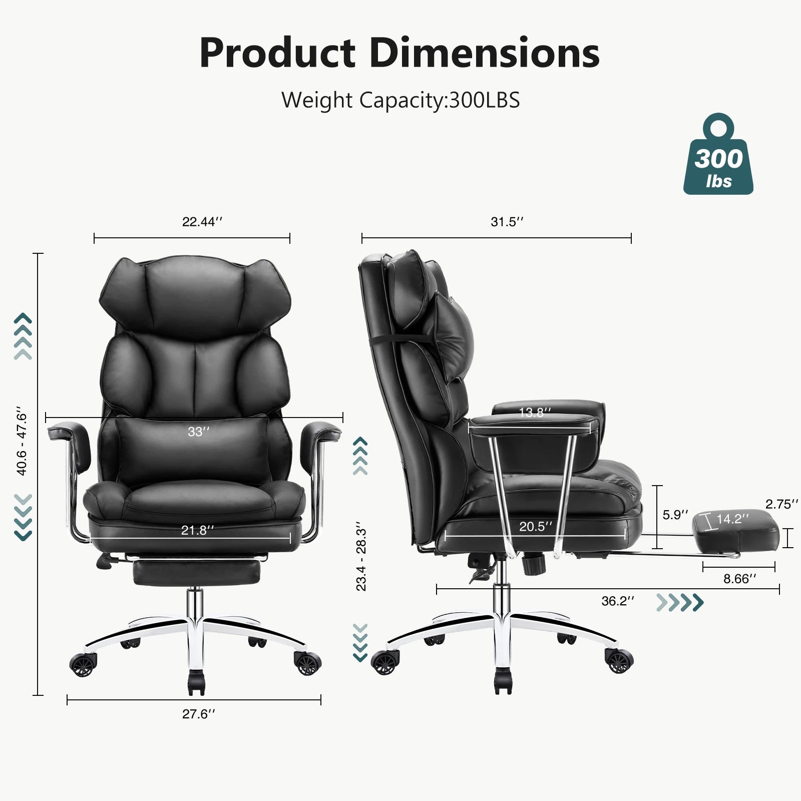 Ergonomic Office Chair with Footrest, Lumbar Support & Recline