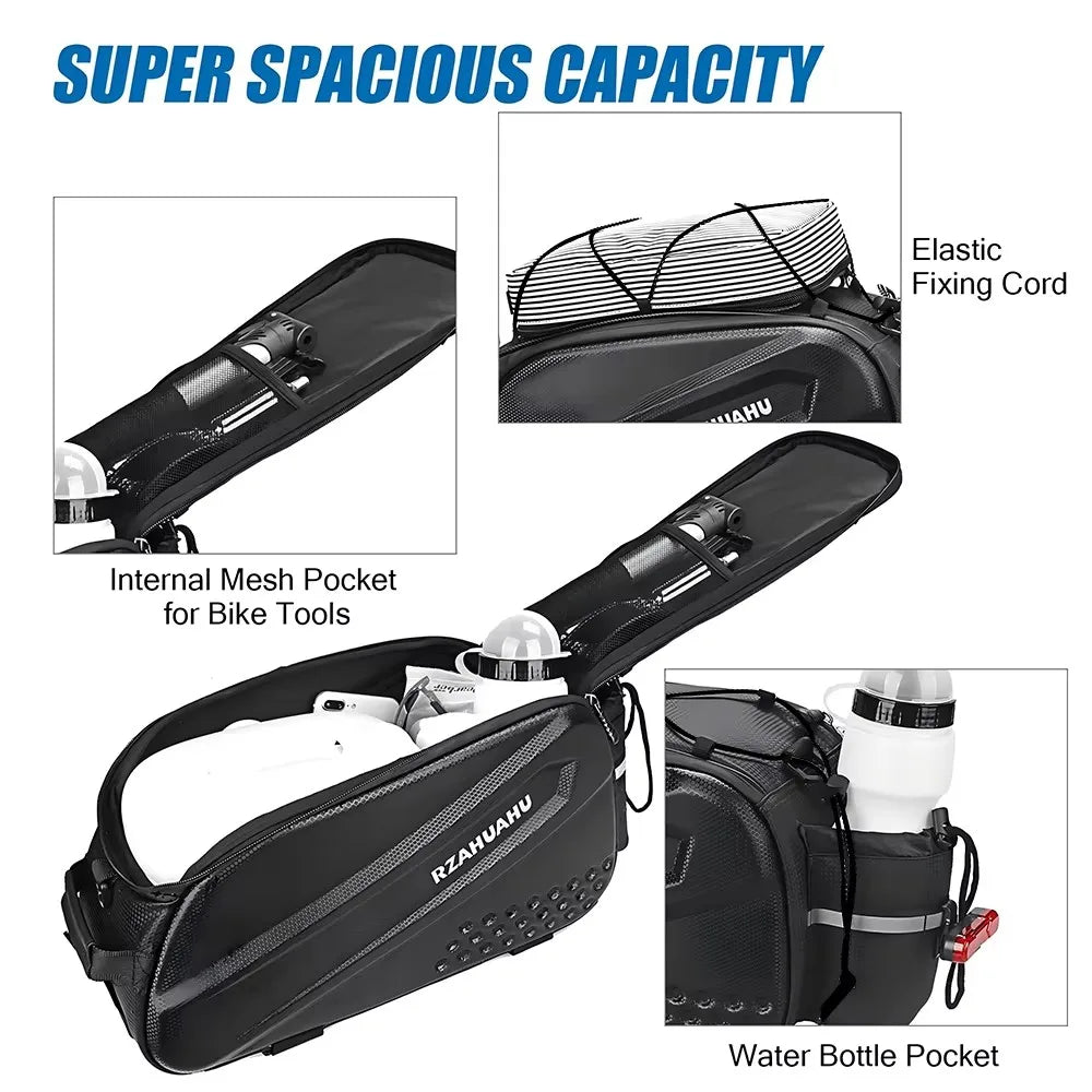 Sacoche noire pour porte-bagages arrière de vélo avec poche pour bouteille