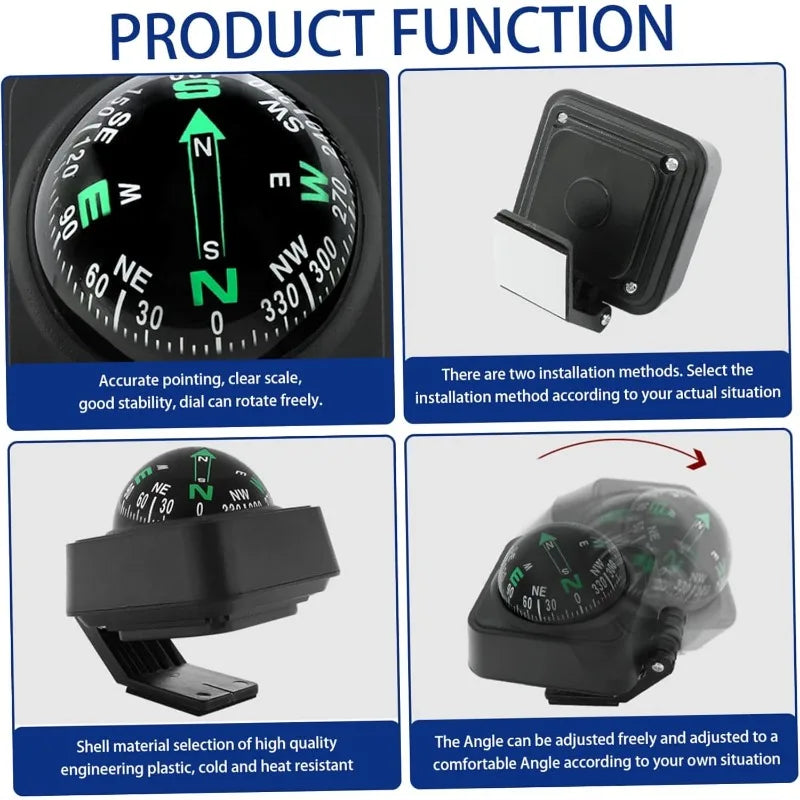 Adjustable Car Dashboard Compass with Magnetic Dial