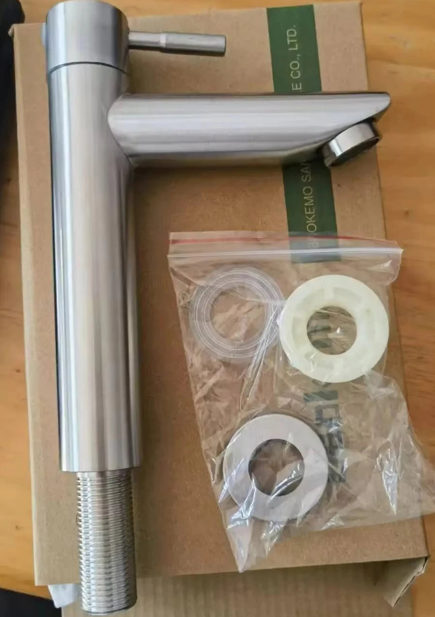 Stainless Steel Single Cold Water Tap Black Basin Fauct Silver Deck Mounted Lengthening and Raising Basin Sink Tap