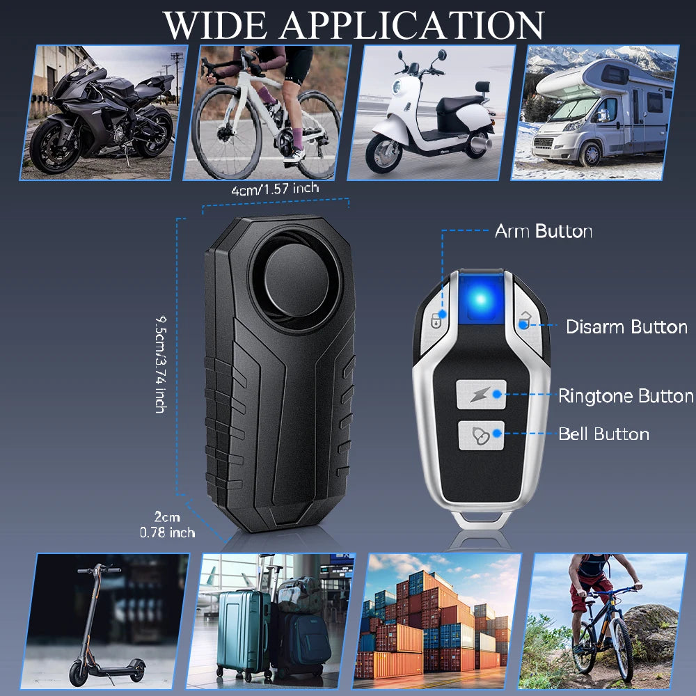 113dB Wireless Motorcycle Alarm with Remote Control
