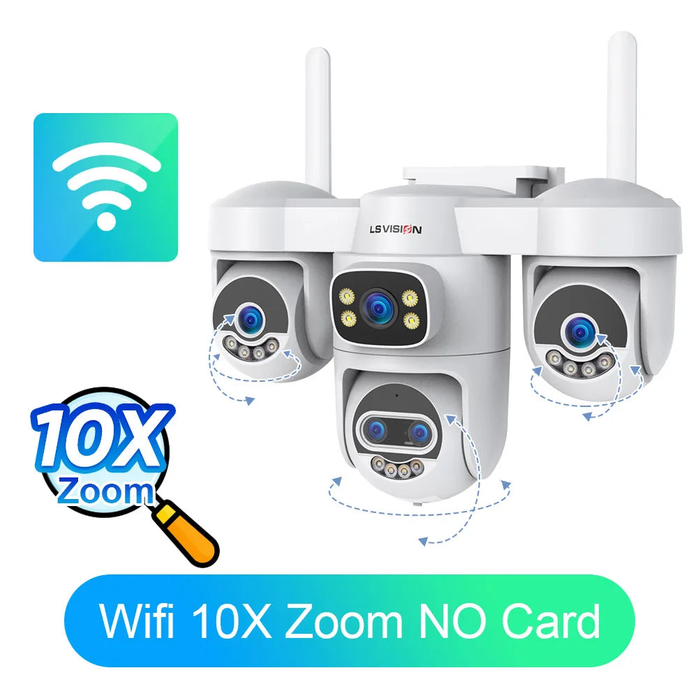 PTZ WiFi охранителна камера с четири екрана и 10X увеличение