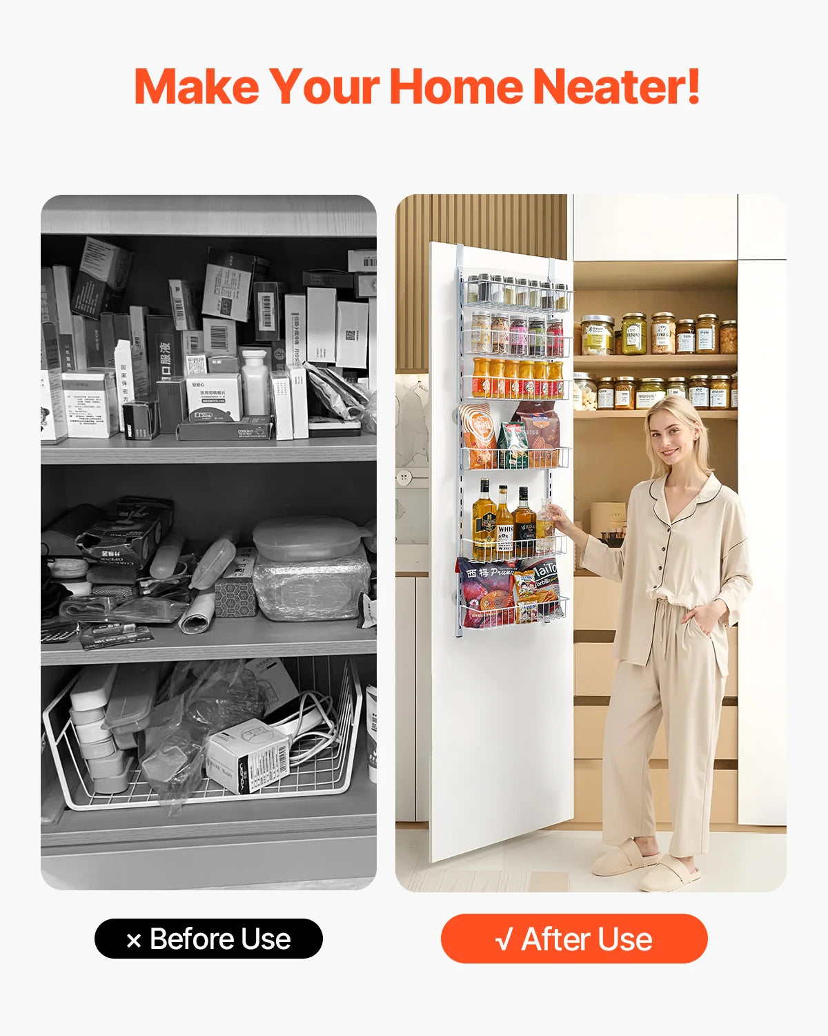 SucceBuy 6/8/9/10 Tier Over the Door Pantry Organizer Heavy-Duty Steel Hanging Spice Rack, Adjustable Wall Seasoning Shelves