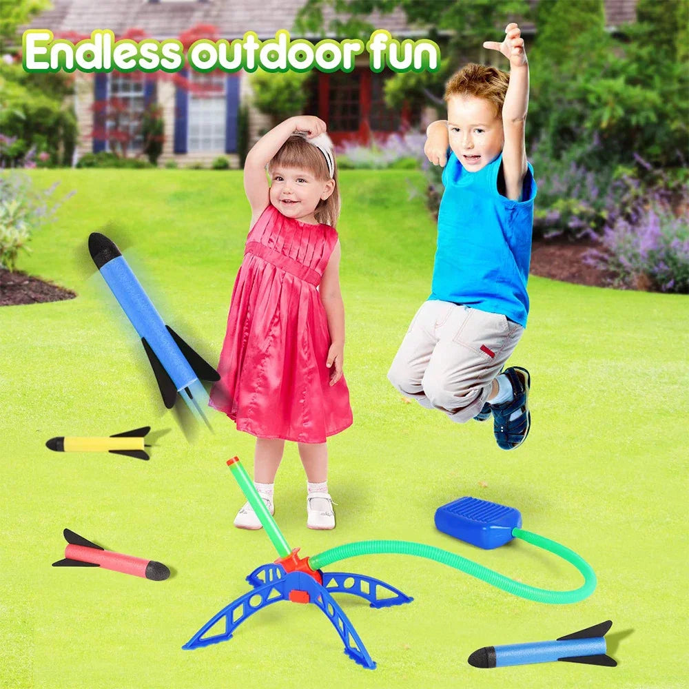 Kids Outdoor Rocket Foot Pump Outdoor Air Pressing Soaring Rocket Suit Jumps Air Powered Rocket Launcher Game Children Toy Gifts