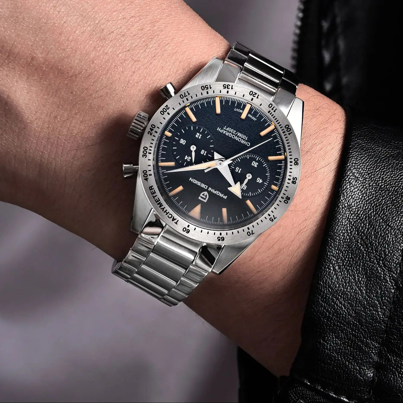 Herre Retro Pilot Chronograph Ur Rustfrit Stål 10Bar Vandtæt