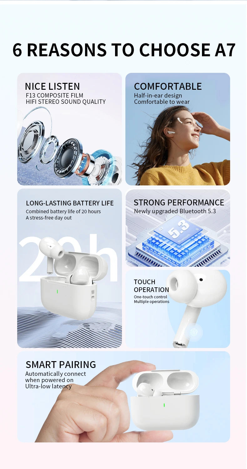 A7PRO Bluetooth Earbuds with Touch Controls & Charging Case