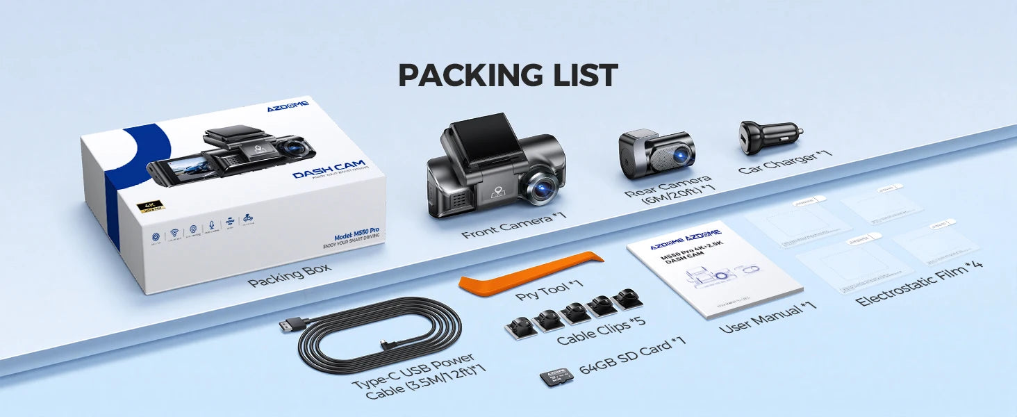 Dual Dash Cam Front and Rear 4K 2.5K GPS Wi-Fi