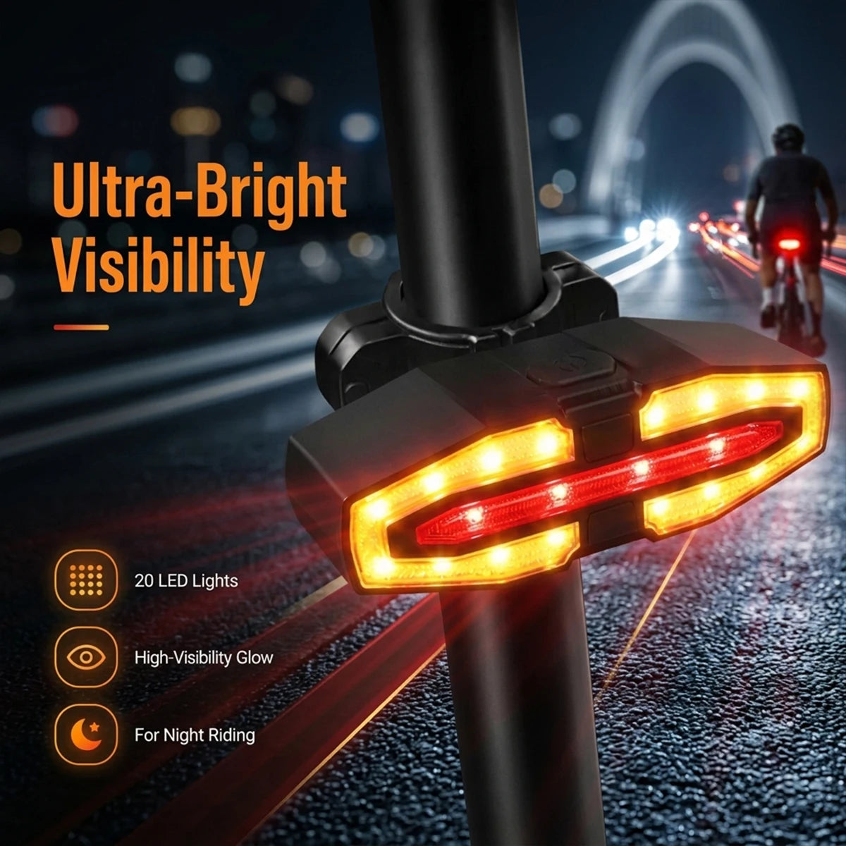 Luz trasera de bicicleta con control remoto y señales de giro
